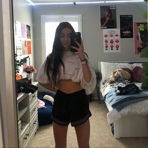 black and grey running shorts